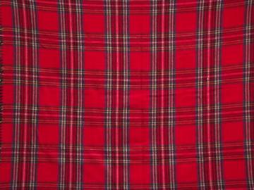 catalog photo of vintage Faribo wool camp blanket, never used vintage red plaid blanket