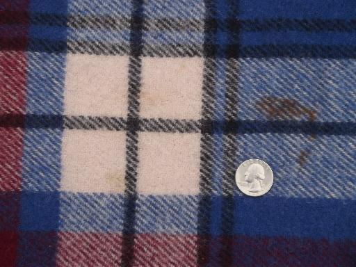 photo of vintage Faribo wool camp blanket throw, blue & wine plaid wool blanket #2