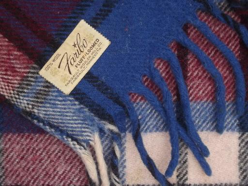 photo of vintage Faribo wool camp blanket throw, blue & wine plaid wool blanket #3