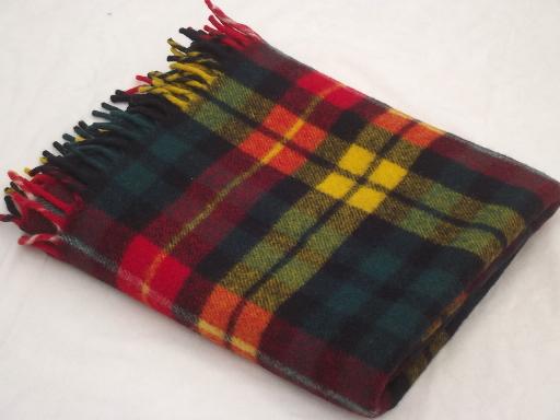 photo of vintage Faribo wool camp blanket throw, gold red green plaid wool blanket #2