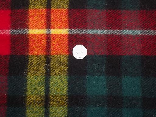 photo of vintage Faribo wool camp blanket throw, gold red green plaid wool blanket #4