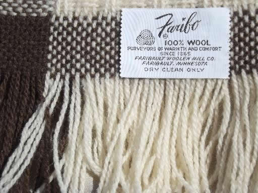 photo of vintage Faribo woven wool throw / camp blanket brown & natural cream wool  #2