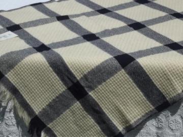 catalog photo of vintage Faribo woven wool throw / camp blanket navy blue & natural cream wool