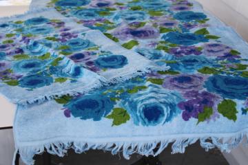 vintage Fashion Manor cotton velour bath towel & hand towel granny hippie purple flowers retro! 