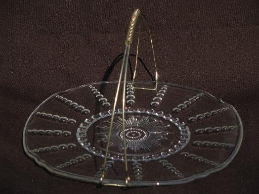 photo of vintage Federal Columbia glass cake or tea sandwich plate w/ basket handle #2