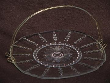 catalog photo of vintage Federal Columbia glass cake or tea sandwich plate w/ basket handle