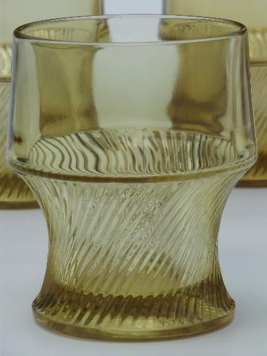 photo of vintage Federal Diana amber glass drinking glasses, swirled rib pattern #2