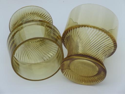 photo of vintage Federal Diana amber glass drinking glasses, swirled rib pattern #3