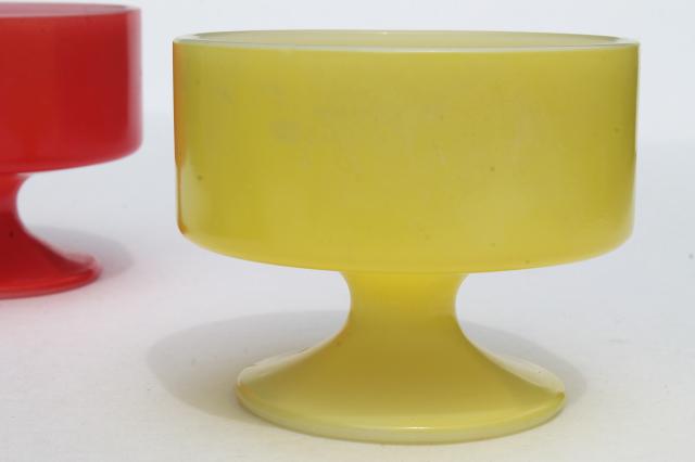 photo of vintage Federal glass heat proof kitchen milk glass sherbets w/ Pyrex type primary colors #4