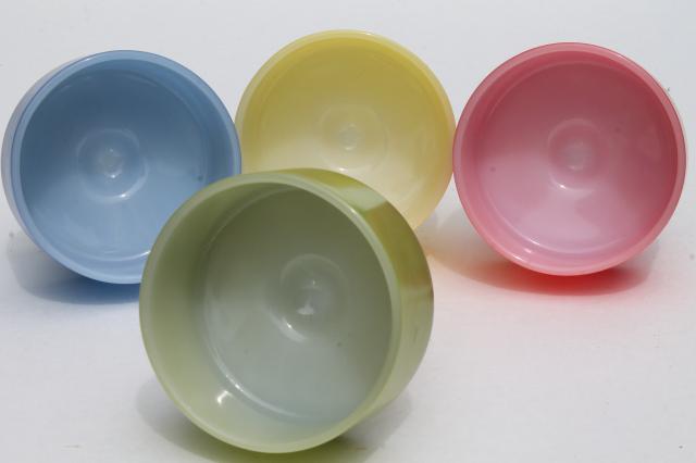 photo of vintage Federal glass heat proof kitchen milk glass sherbets w/ Pyrex type primary colors #6
