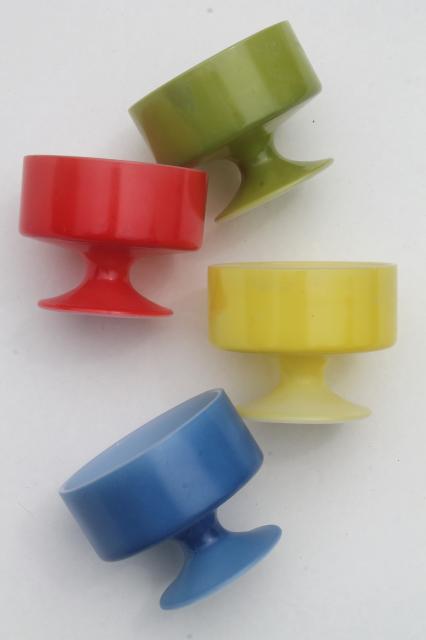 photo of vintage Federal glass heat proof kitchen milk glass sherbets w/ Pyrex type primary colors #7