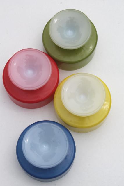 photo of vintage Federal glass heat proof kitchen milk glass sherbets w/ Pyrex type primary colors #9