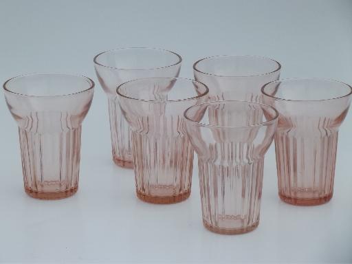 photo of vintage Federal glass pink depression ribbed tumblers, set of 6 glasses #1