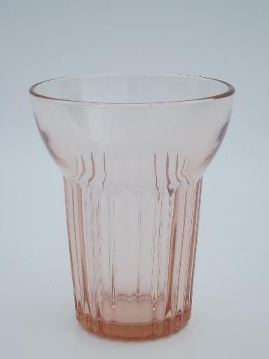 photo of vintage Federal glass pink depression ribbed tumblers, set of 6 glasses #2