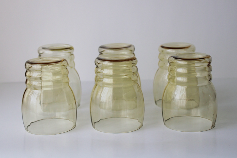 photo of vintage Federal glass yellow depression glass tumblers deco style stacked ring bands pattern  #1