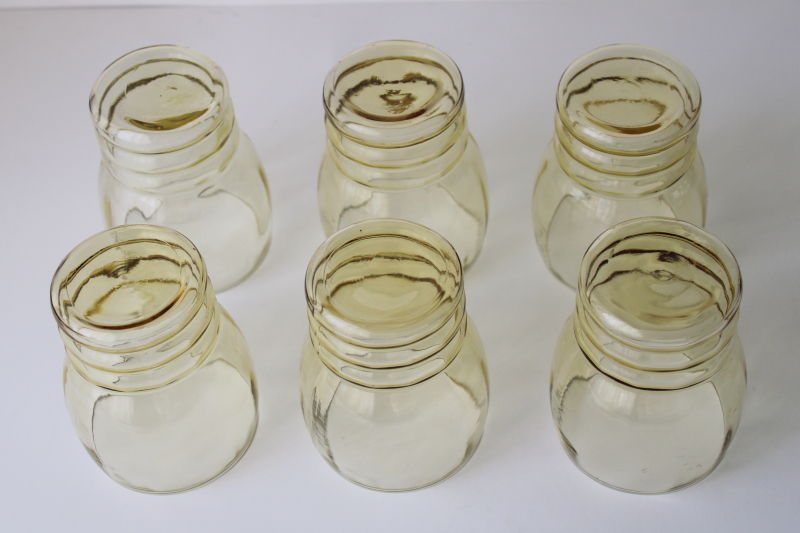 photo of vintage Federal glass yellow depression glass tumblers deco style stacked ring bands pattern  #2