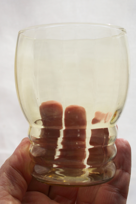 photo of vintage Federal glass yellow depression glass tumblers deco style stacked ring bands pattern  #4