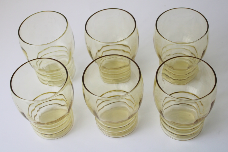 photo of vintage Federal glass yellow depression glass tumblers deco style stacked ring bands pattern  #5