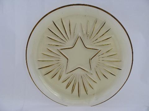 photo of vintage Federal glass, yellow depression star pattern tumbler glasses & plate #2