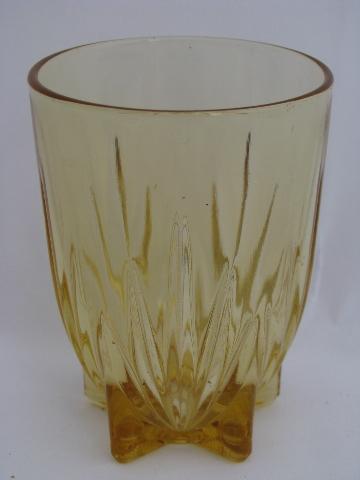 photo of vintage Federal glass, yellow depression star pattern tumbler glasses & plate #3
