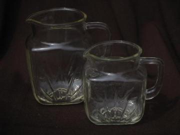 catalog photo of vintage Federal star pattern glass pitchers for lemonade, iced tea