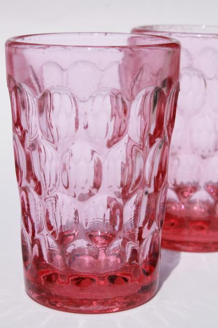 photo of vintage Fenton Colonial pink thumbprint pattern glass, set of 10 juice glasses tumblers #2