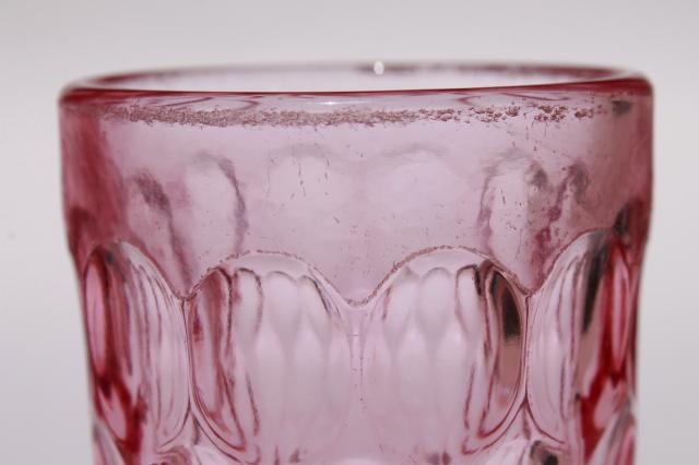 photo of vintage Fenton Colonial pink thumbprint pattern glass, set of 10 juice glasses tumblers #6