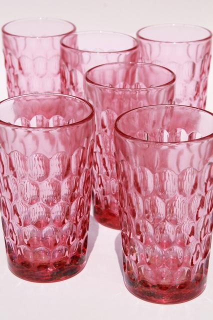 photo of vintage Fenton Colonial pink thumbprint pattern glass, set of 6 large flat tumblers #1