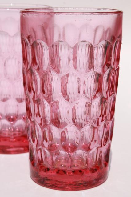 photo of vintage Fenton Colonial pink thumbprint pattern glass, set of 6 large flat tumblers #3