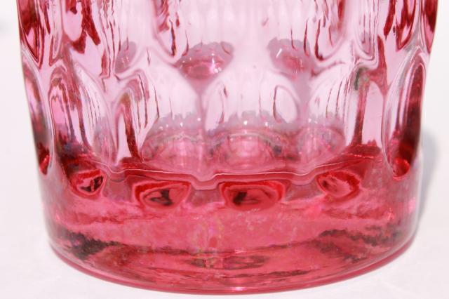 photo of vintage Fenton Colonial pink thumbprint pattern glass, set of 6 large flat tumblers #5