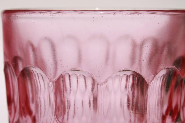 photo of vintage Fenton Colonial pink thumbprint pattern glass, set of 6 large flat tumblers #7