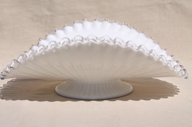 photo of vintage Fenton Silver Crest clear edge milk glass, large banana stand fruit bowl #2