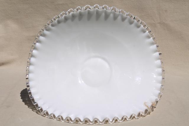 photo of vintage Fenton Silver Crest clear edge milk glass, large banana stand fruit bowl #6