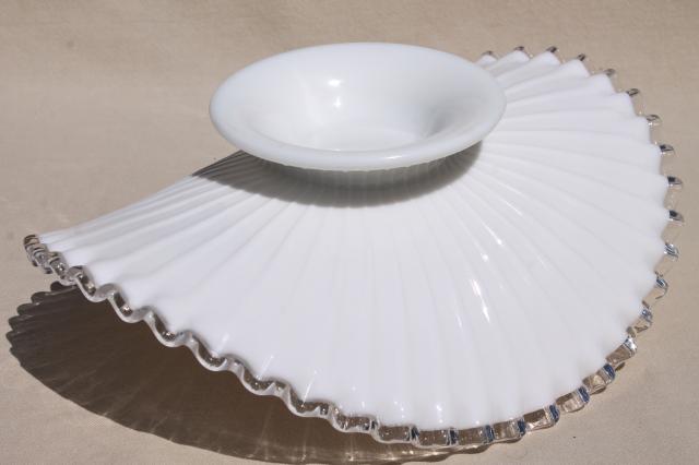 photo of vintage Fenton Silver Crest clear edge milk glass, large banana stand fruit bowl #7