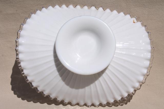 photo of vintage Fenton Silver Crest clear edge milk glass, large banana stand fruit bowl #8