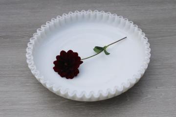 vintage Fenton Silver Crest milk glass, big flower bowl clear crimped edge on white glass