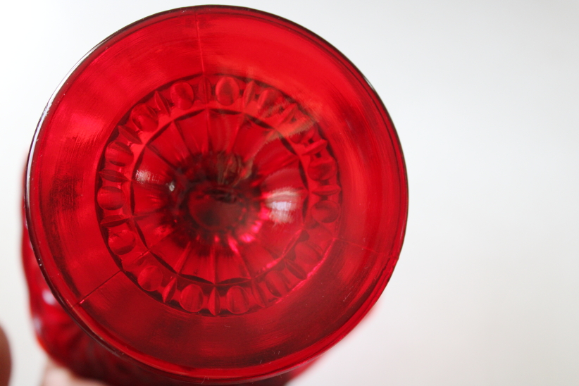 photo of vintage Fenton Tokyo red glass candy dish, crimped bowl small compote  #4