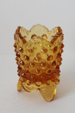 catalog photo of vintage Fenton amber glass hobnail pattern toothpick holder 