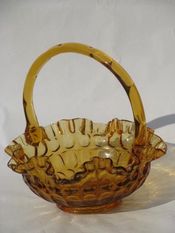 photo of vintage Fenton amber glass thumbprint bride's basket, Old Virginia #1