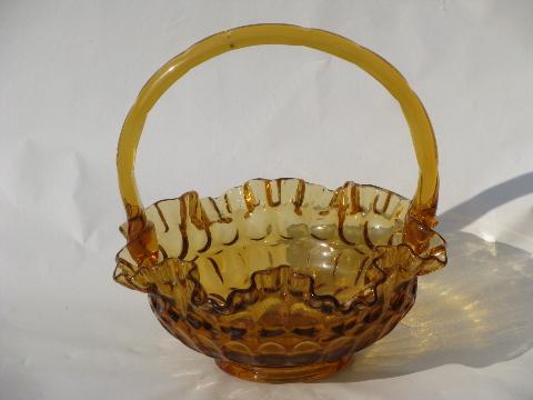 photo of vintage Fenton amber glass thumbprint bride's basket, Old Virginia #2