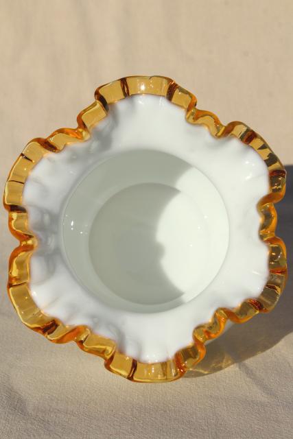 photo of vintage Fenton amber gold crest milk glass rose bowl vase #3