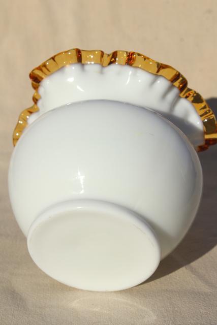 photo of vintage Fenton amber gold crest milk glass rose bowl vase #5