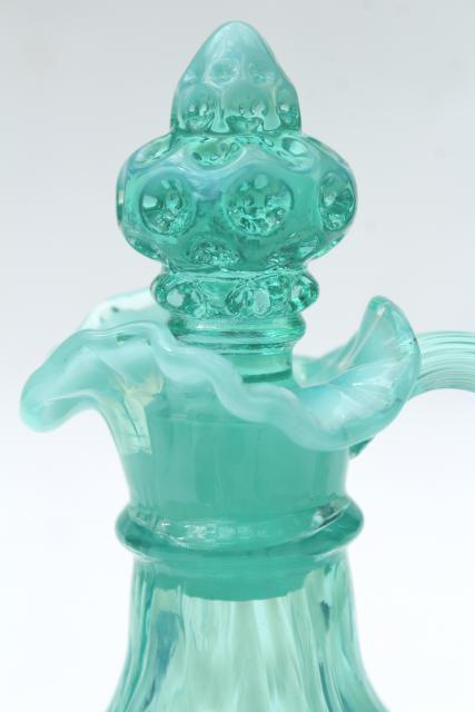 photo of vintage Fenton aqua blue opalescent daisy & fern cruet w/ coin spot stopper #3