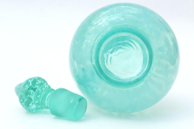 photo of vintage Fenton aqua blue opalescent daisy & fern cruet w/ coin spot stopper #11