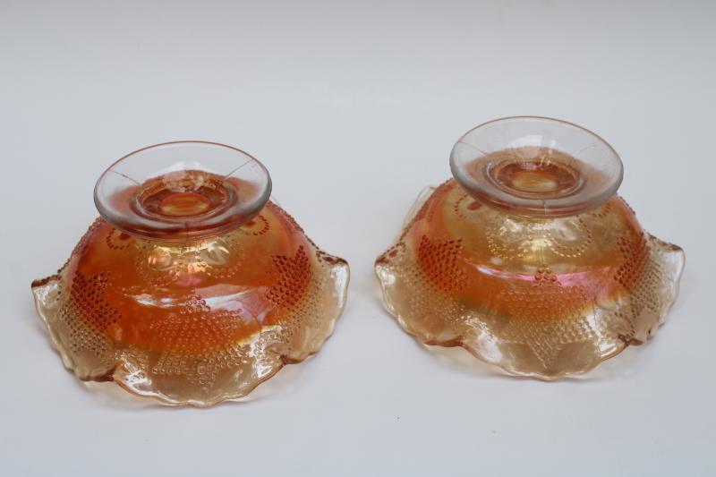 photo of vintage Fenton beaded star marigold carnival glass, pair of candle holders or compote candy dishes #4