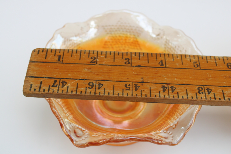 photo of vintage Fenton beaded star marigold carnival glass, pair of candle holders or compote candy dishes #5