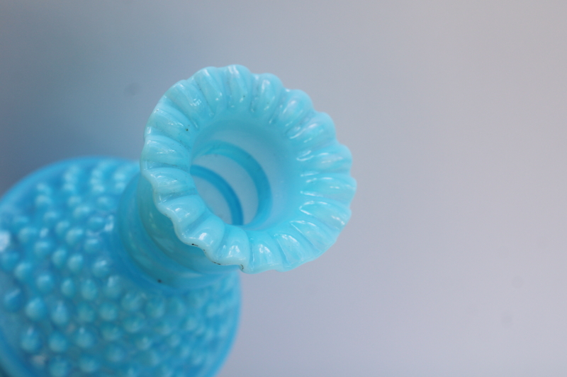 photo of vintage Fenton blue opalescent hobnail glass lamp body, vase shape small table lamp #2