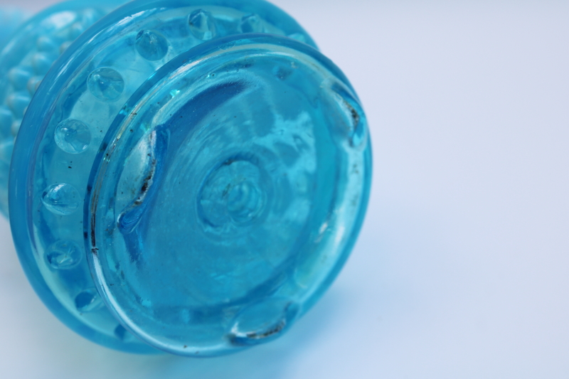 photo of vintage Fenton blue opalescent hobnail glass lamp body, vase shape small table lamp #3