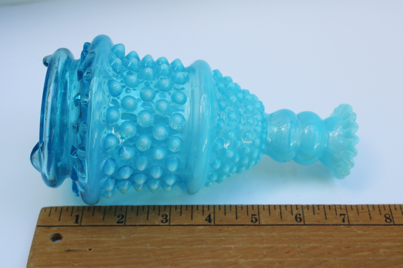 photo of vintage Fenton blue opalescent hobnail glass lamp body, vase shape small table lamp #5
