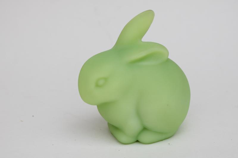 photo of vintage Fenton bunny rabbit figurine, lime green uranium glass, glows in UV black light #6